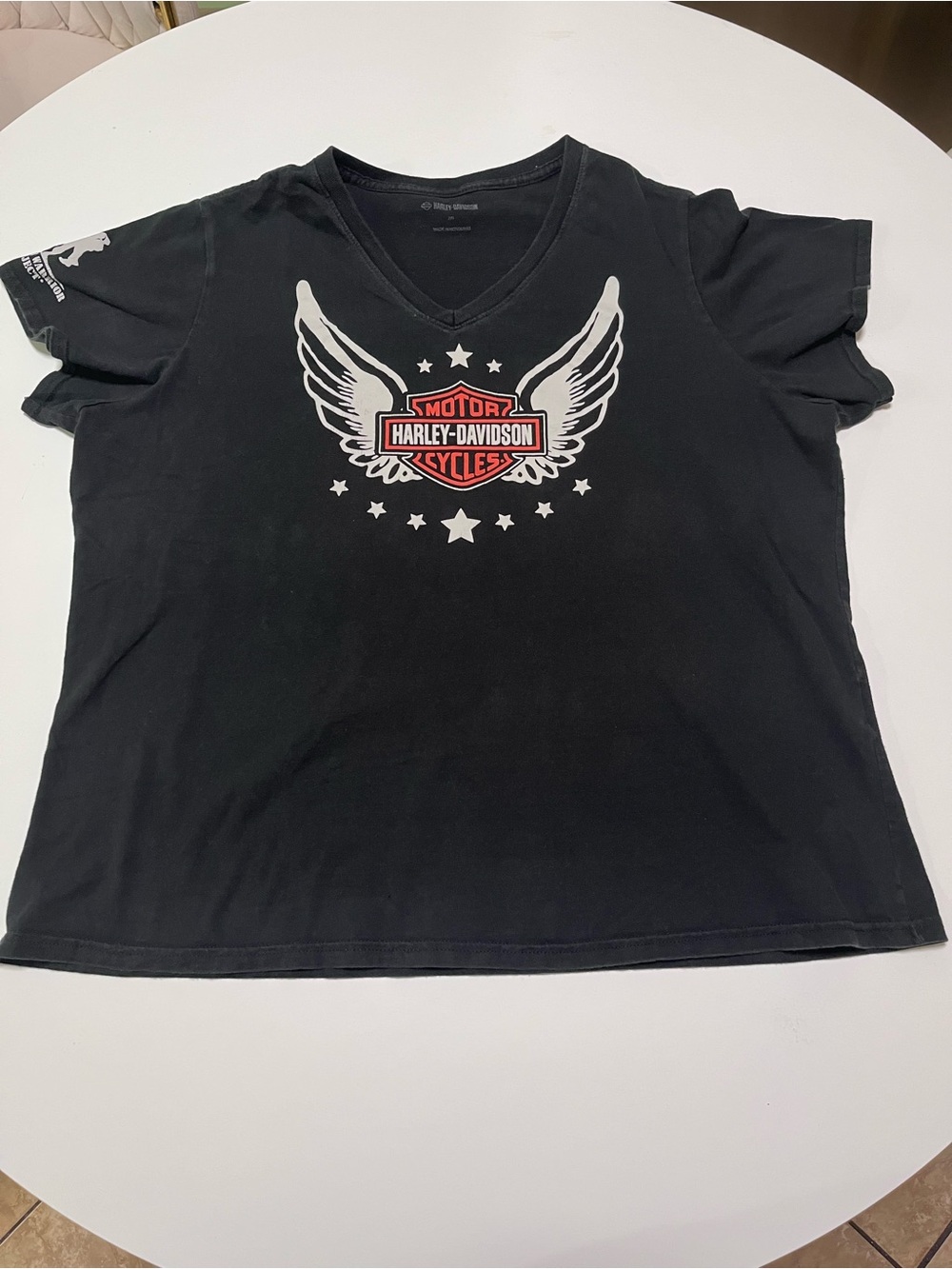 Harley-Davidson Wing Logo V-Neck Tee Black 2W Wounded Warrior Graphic